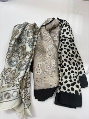 Neutral Paisley and Dalmatian Print Scarves - Set of 3